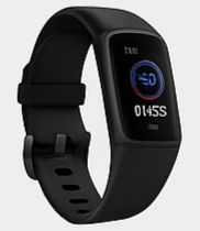 The Fitbit Charge 6 fitness tracker on a person's wrist, showing a heart rate.